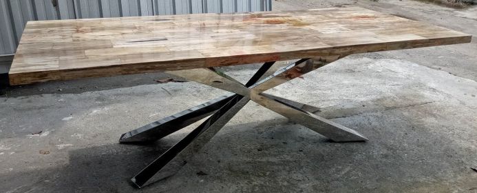KC Top Amazing Petrified Light Wood 98 Inch Dining Table