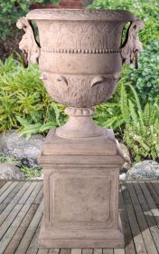 Large Lion Urn on Base Stone Cast - Reinforced