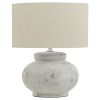 Darcy Antique White Squat Table Lamp With Linen Shade