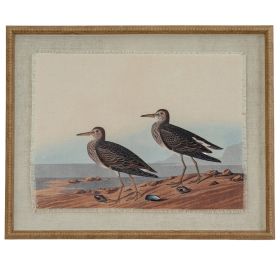 Flora & Fauna Collection Sandpipers On Linen In Beaded Frame