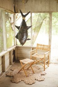 Recycled Hand Hammered Metal 3D Tuna W Sisal Rope