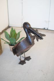 Rustic Recycled Metal Pelican With Fish