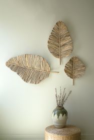 Set Of Three Teakwood Leaves Wall Art