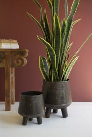 Set Of Two Hand - Hammered Iron Planters With Legs