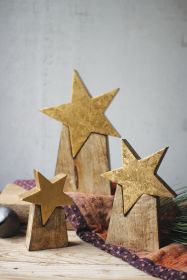 Set Of Three Wooden Star On Base (Min 2)