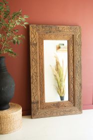 Hand Carved Recycled Wood Framed Mirror