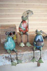 Set Of Three Recycled Metal Frogs