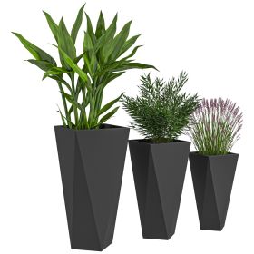 Outsunny Indoor Outdoor Planters Set of 3 MgO Tall Planters Stackable Flower Pots with Drainage Holes for Garden Balcony Black
