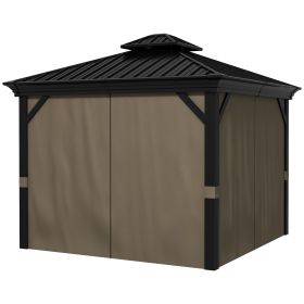 Outsunny 10x10 Gazebo Hardtop, with Curtains, Nettings, Metal Double Roof, Aluminum Frame and Hooks, for Garden, Patio, Dark Brown