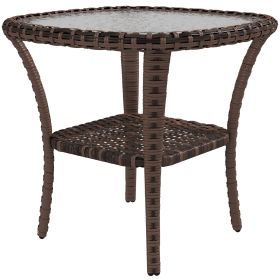 Outsunny Patio Refreshment Table: Mixed Brown Wicker with Glass Water-Ripple Surface & Storage Shelf - Outdoor Elegance