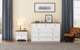 Solid Pine Murphy Bed Chest with Charging Station and Large Storage Drawer for Home Office or Small Room , Full, White+Walnut