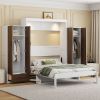 Full Size Murphy Bed Wall Bed with Closet ,Drawers and Table,White