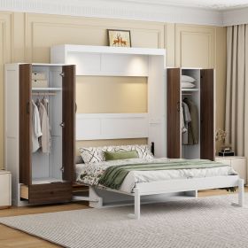 Full Size Murphy Bed Wall Bed with Closet ,Drawers and Table,White