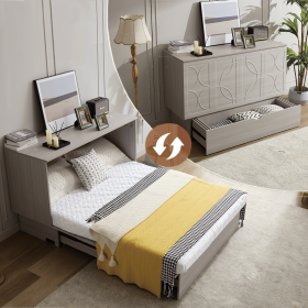 [NEW ARRIVED] [VIDEO PROVIDED]Cabinet Bed with Storage, Queen Bed ,Folding Foam Mattress & Oversized Drawers, Murphy Bed , Set of Sockets & USB Ports