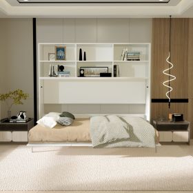 Mordern Design Twin Size Horizontal Murphy Bed with Shelf Storage for Bedroom or Guestroom White Wall Bed Space Saving Hidden Bed with New Style Gas S