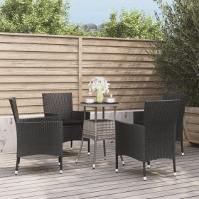 5 Piece Patio Bistro Set with Cushions Black Poly Rattan