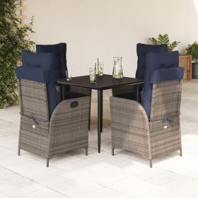 5 Piece Patio Dining Set with Cushions Gray Poly Rattan