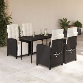 5 Piece Patio Dining Set with Cushions Black Poly Rattan