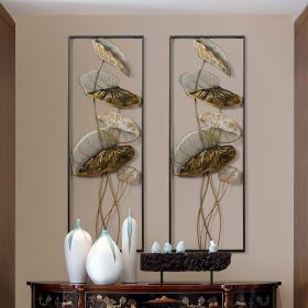 35.8" 2 Pieces Metal Lotus Leaves Wall Decor Set for Living Room with Black Frame