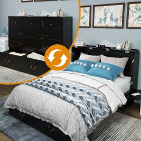Murphy Bed Cabinet, Queen Murphy Bed with USB and Charging Ports, Murphy Bed Cabinet with Drawer Includes Storage Cabinet