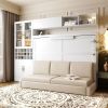Full Size Murphy Bed Wall Bed with Sofa , Shelves USB & Light ,White