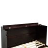 Queen Size Murphy Bed, Pine Wood Cabinet Bed with Power Station and Rattan Decoration Panel,Espresso