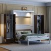 Full Size Murphy Bed Wall Bed with Closet ,Drawers and Table,White
