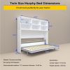 Mordern Design Twin Size Horizontal Murphy Bed with Shelf Storage for Bedroom or Guestroom White Wall Bed Space Saving Hidden Bed with New Style Gas S