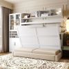 Full Size Murphy Bed Wall Bed with Sofa , Shelves USB & Light ,White