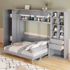 Queen Size Murphy Bed Wall Bed with Closet , Drawers and Shelves,Gray