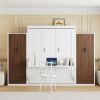 Full Size Murphy Bed Wall Bed with Closet ,Drawers and Table,White