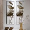 35.8" 2 Pieces Metal Lotus Leaves Wall Decor Set for Living Room with Black Frame