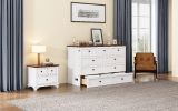 Solid Pine Murphy Bed Chest with Charging Station and Large Storage Drawer for Home Office or Small Room , Full, White+Walnut