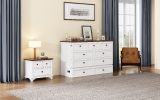 Solid Pine Murphy Bed Chest with Charging Station and Large Storage Drawer for Home Office or Small Room , Full, White+Walnut