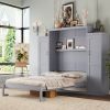 Queen Size Murphy Bed, Wooden Queen Wall Bed with 2 Wardrobe and Storage Shelf, Multifunctional Foldable Platform Bedframe for Guest-Room, Bedroom
