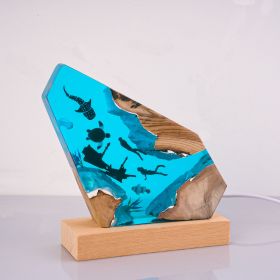 Resin Ocean Lamp,Shark and Diver resin wood lamp, Ambient Night Light, Holiday Christmas Gifts (style: ship)