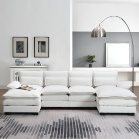 [VIDEO provided][New]109.8*55.9" Modern U-shaped Sectional Sofa with Waist Pillows,6-seat Upholstered Symmetrical Sofa Furniture (Color: as Pic)