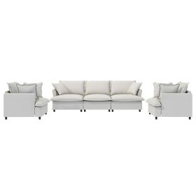 [New+Video] 3 Piece Living Room Sofa Set,Modular Chenille Sectional Couch,Upholstered 3 Seater Sofa & 2 Armchairs (Color: as Pic)
