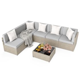 Pamapic Rattan Outdoor Sectional Couch Set (7 Pieces) (Color: Gray)