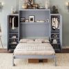 Queen Size Murphy Bed, Wooden Queen Wall Bed with 2 Wardrobe and Storage Shelf, Multifunctional Foldable Platform Bedframe for Guest-Room, Bedroom
