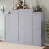 Queen Size Murphy Bed, Wooden Queen Wall Bed with 2 Wardrobe and Storage Shelf, Multifunctional Foldable Platform Bedframe for Guest-Room, Bedroom